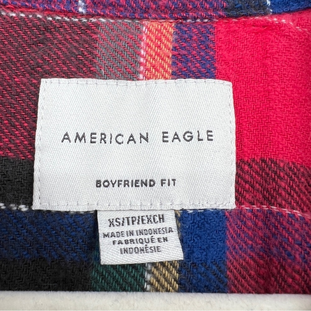 American Eagle Boyfriend Fit Striped Plaid Multi Collared Long Sleeves Shirt - Picture 6 of 8